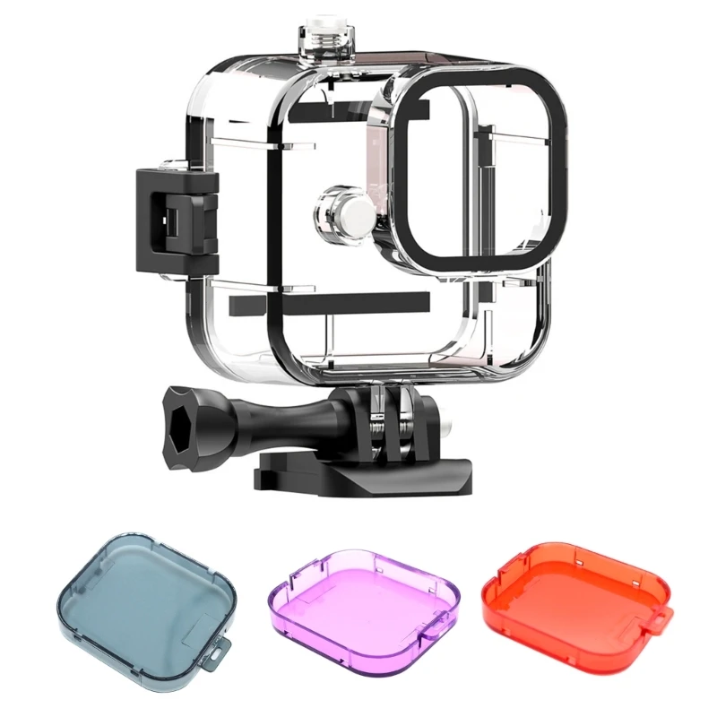 Водонепроницаемый корпус для подводного плавания для мини-камеры Hero 11 для дайвинга с основанием для крепления и фильтрами для винтов / объектива 0