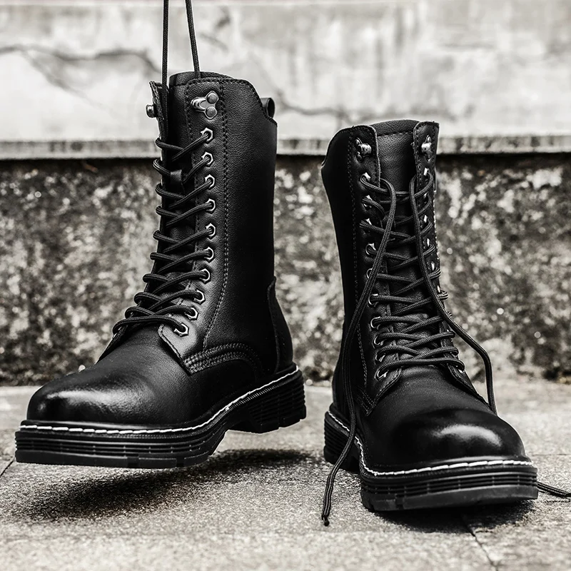 Кроссовки, уличная модная мужская обувь с высоким берцем, повседневные кожаные ботильоны в уличном стиле, мужские размеры 38-48, трендовые мужские ботинки с боковой молнией 0