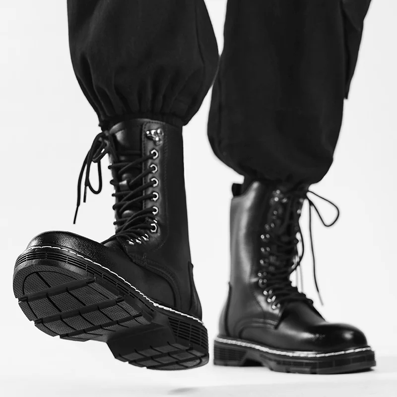 Кроссовки, уличная модная мужская обувь с высоким берцем, повседневные кожаные ботильоны в уличном стиле, мужские размеры 38-48, трендовые мужские ботинки с боковой молнией 1