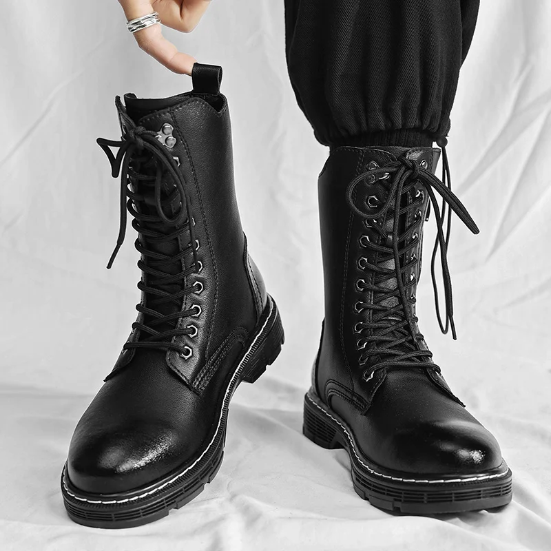 Кроссовки, уличная модная мужская обувь с высоким берцем, повседневные кожаные ботильоны в уличном стиле, мужские размеры 38-48, трендовые мужские ботинки с боковой молнией 2
