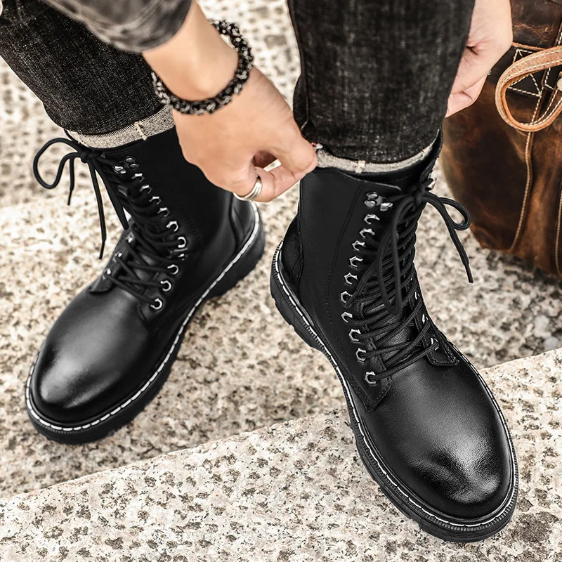 Кроссовки, уличная модная мужская обувь с высоким берцем, повседневные кожаные ботильоны в уличном стиле, мужские размеры 38-48, трендовые мужские ботинки с боковой молнией 3