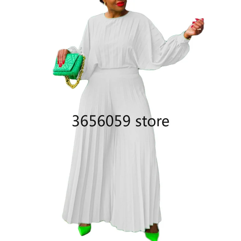 Летний модный стиль Африканских женщин С длинным рукавом и круглым вырезом, полиэстер, белый, зеленый, желтый, синий, комплекты из 2 предметов, топ, длинные брюки, подходящие комплекты 3