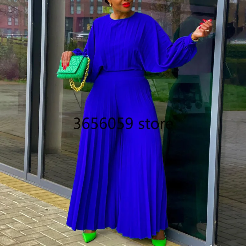 Летний модный стиль Африканских женщин С длинным рукавом и круглым вырезом, полиэстер, белый, зеленый, желтый, синий, комплекты из 2 предметов, топ, длинные брюки, подходящие комплекты 5