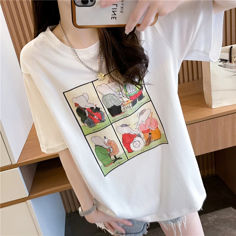 Летняя женская готическая кавайная футболка Harajuku, футболки с мультяшным принтом, уличная футболка из чистого хлопка оверсайз с коротким рукавом, черные Топы y2 1