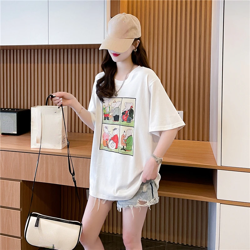 Летняя женская готическая кавайная футболка Harajuku, футболки с мультяшным принтом, уличная футболка из чистого хлопка оверсайз с коротким рукавом, черные Топы y2 2