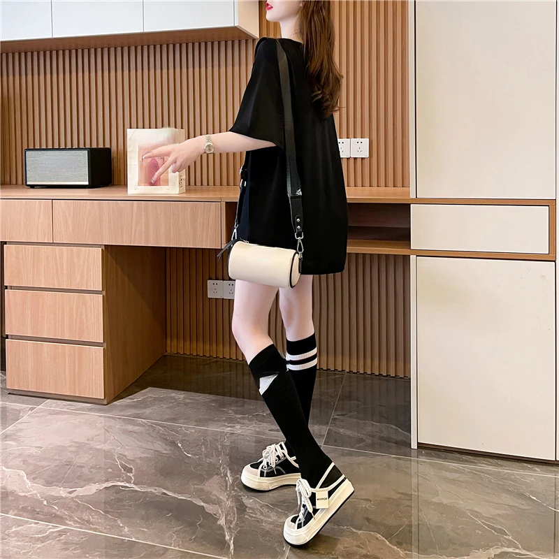 Летняя женская готическая кавайная футболка Harajuku, футболки с мультяшным принтом, уличная футболка из чистого хлопка оверсайз с коротким рукавом, черные Топы y2 4