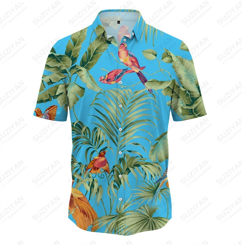 Мужская гавайская рубашка свободного кроя для путешествий со складным воротником, однобортный дизайн, классический европейский модный тренд 3