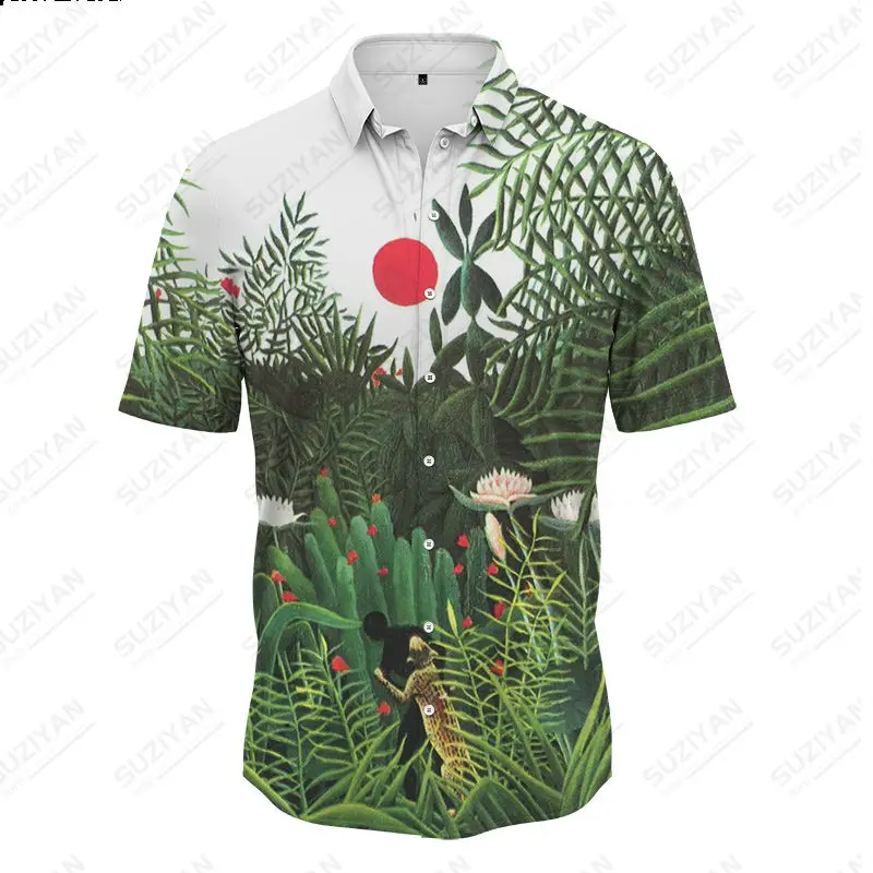 Мужская гавайская рубашка свободного кроя для путешествий со складным воротником, однобортный дизайн, классический европейский модный тренд 4