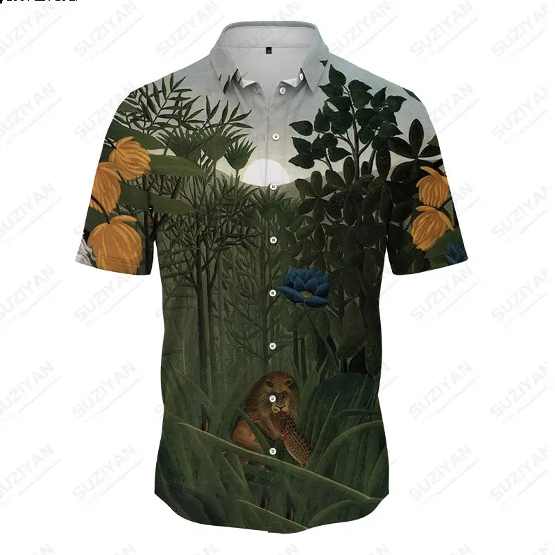 Мужская гавайская рубашка свободного кроя для путешествий со складным воротником, однобортный дизайн, классический европейский модный тренд 5