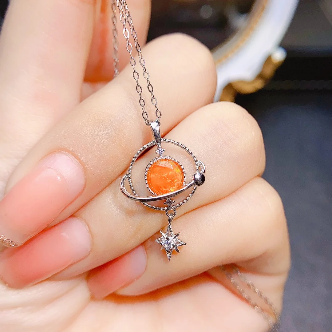 Ожерелье из стерлингового серебра 925 пробы с натуральным оранжевым опалом Universe и колье Star Space Universe 0