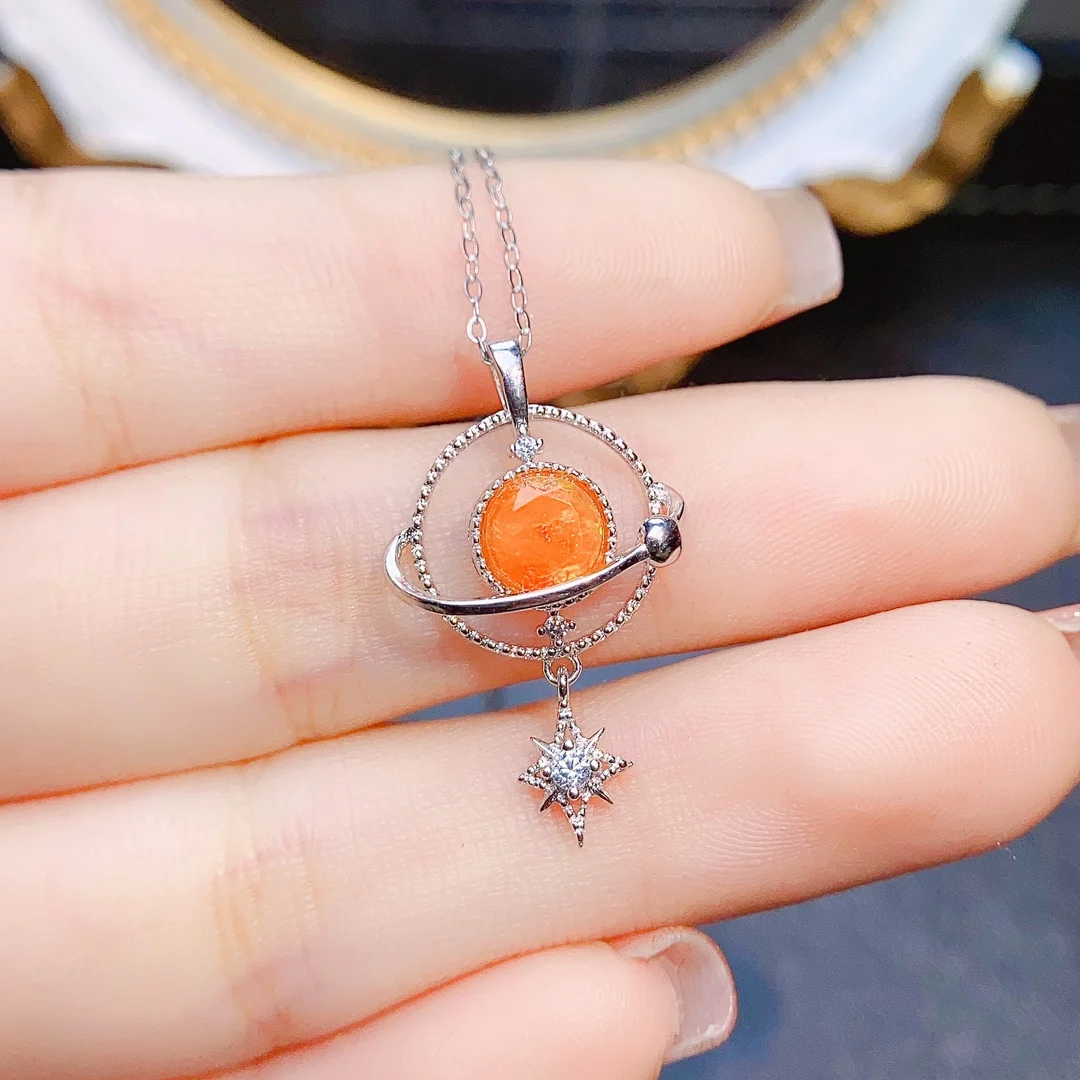Ожерелье из стерлингового серебра 925 пробы с натуральным оранжевым опалом Universe и колье Star Space Universe 1