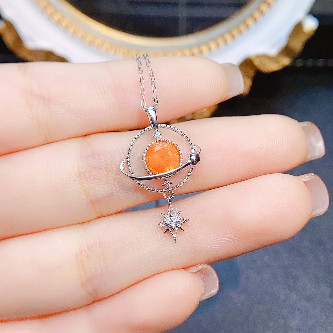 Ожерелье из стерлингового серебра 925 пробы с натуральным оранжевым опалом Universe и колье Star Space Universe 2