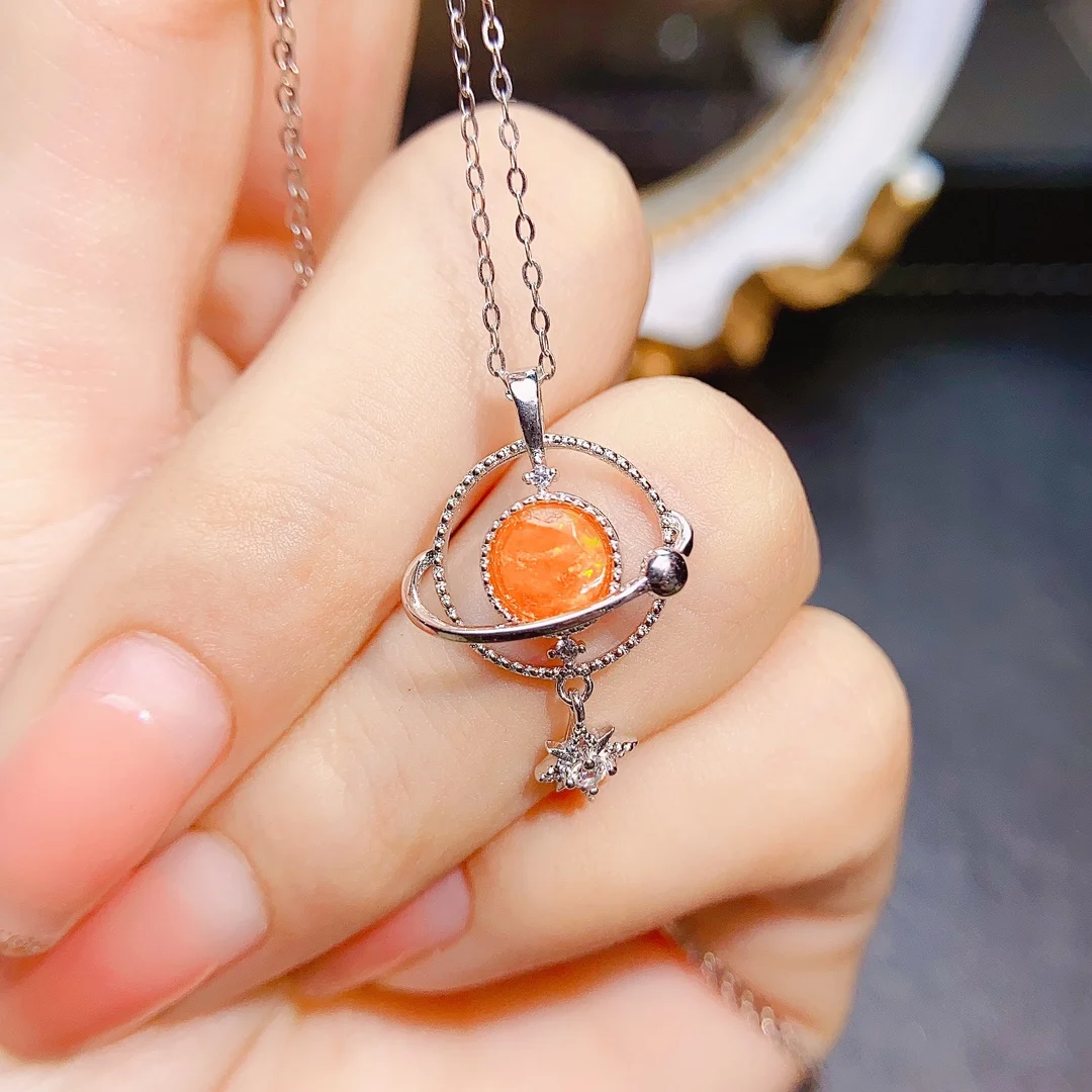 Ожерелье из стерлингового серебра 925 пробы с натуральным оранжевым опалом Universe и колье Star Space Universe 4