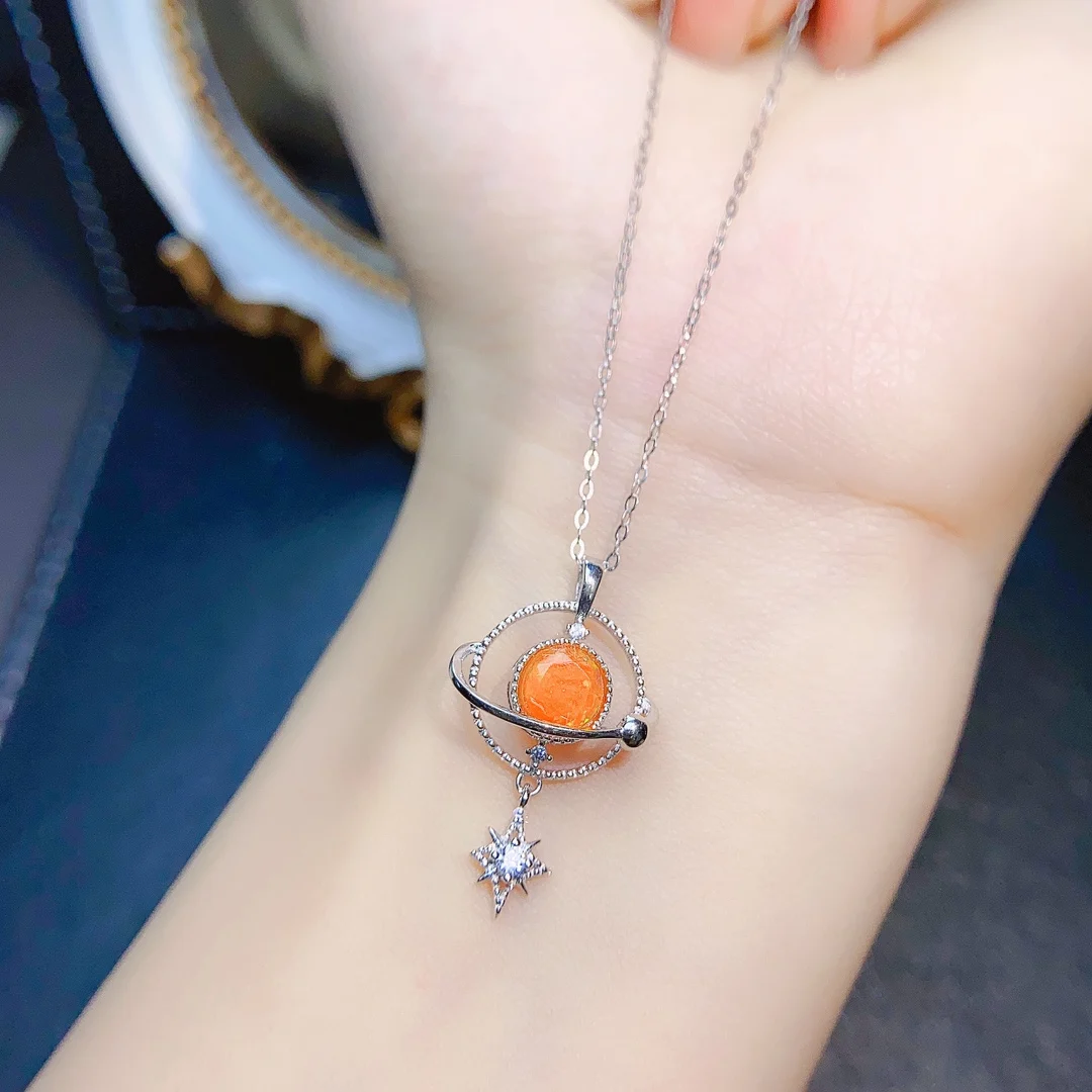 Ожерелье из стерлингового серебра 925 пробы с натуральным оранжевым опалом Universe и колье Star Space Universe 5