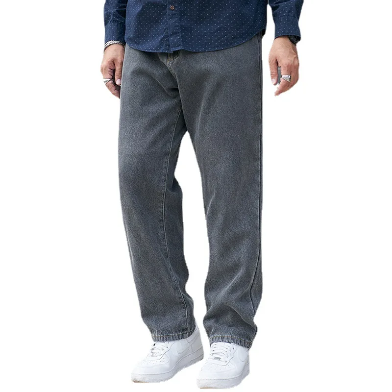 Плотные Свободные прямые джинсы Осень-зима, джинсы большого размера, мужские плюс бархатные Широкие теплые брюки, драповые брюки 3
