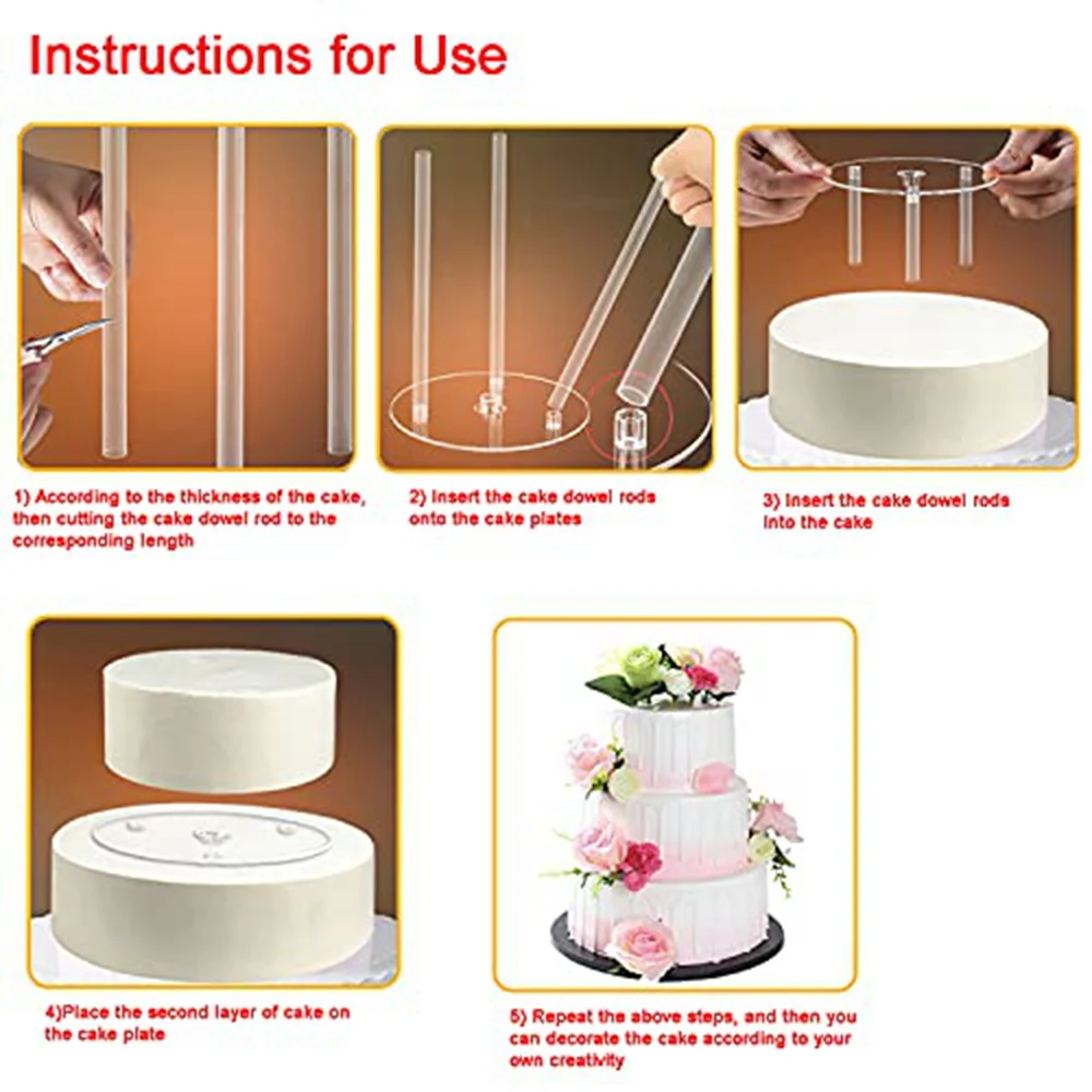Подставка для торта 5 Подставок для торта Основа для торта (9/12/16/20/20 см) с 15 дюбелями Многоразового использования для многоярусных тортов на свадьбу 2