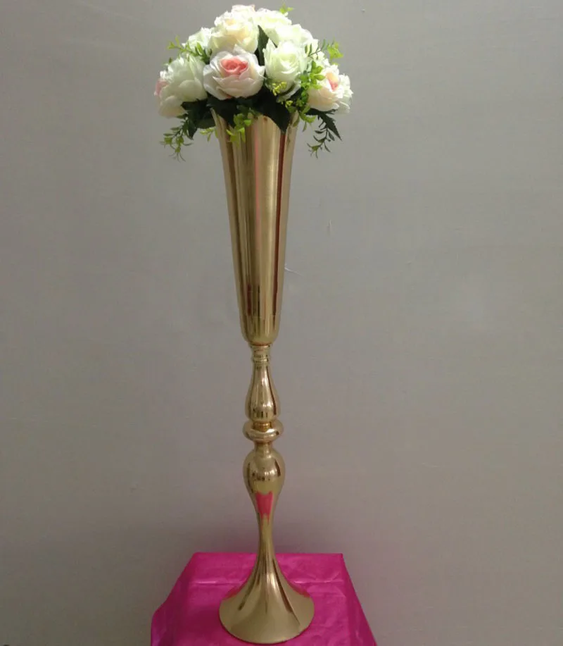 Популярная золотая железная свадебная подставка для цветов, центральная ваза 0