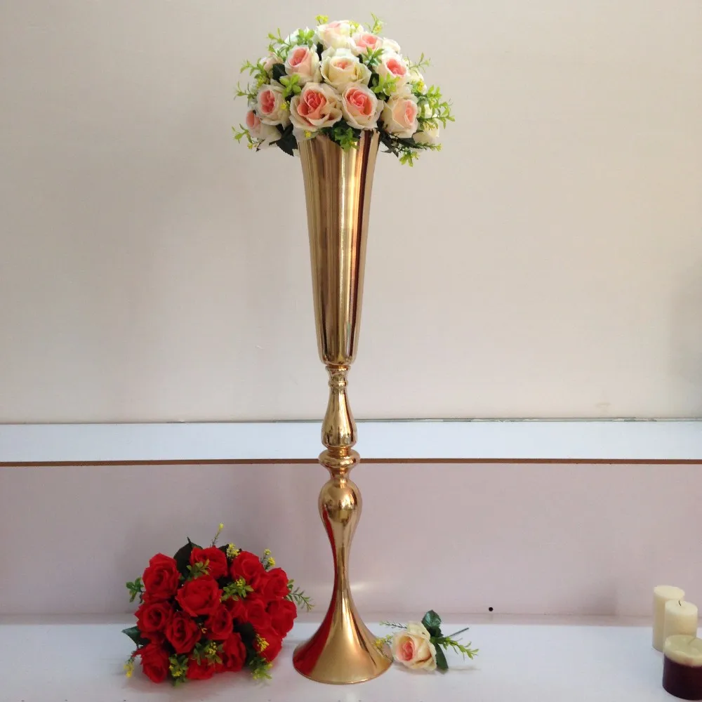 Популярная золотая железная свадебная подставка для цветов, центральная ваза 1