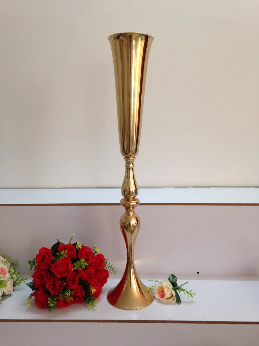 Популярная золотая железная свадебная подставка для цветов, центральная ваза 2