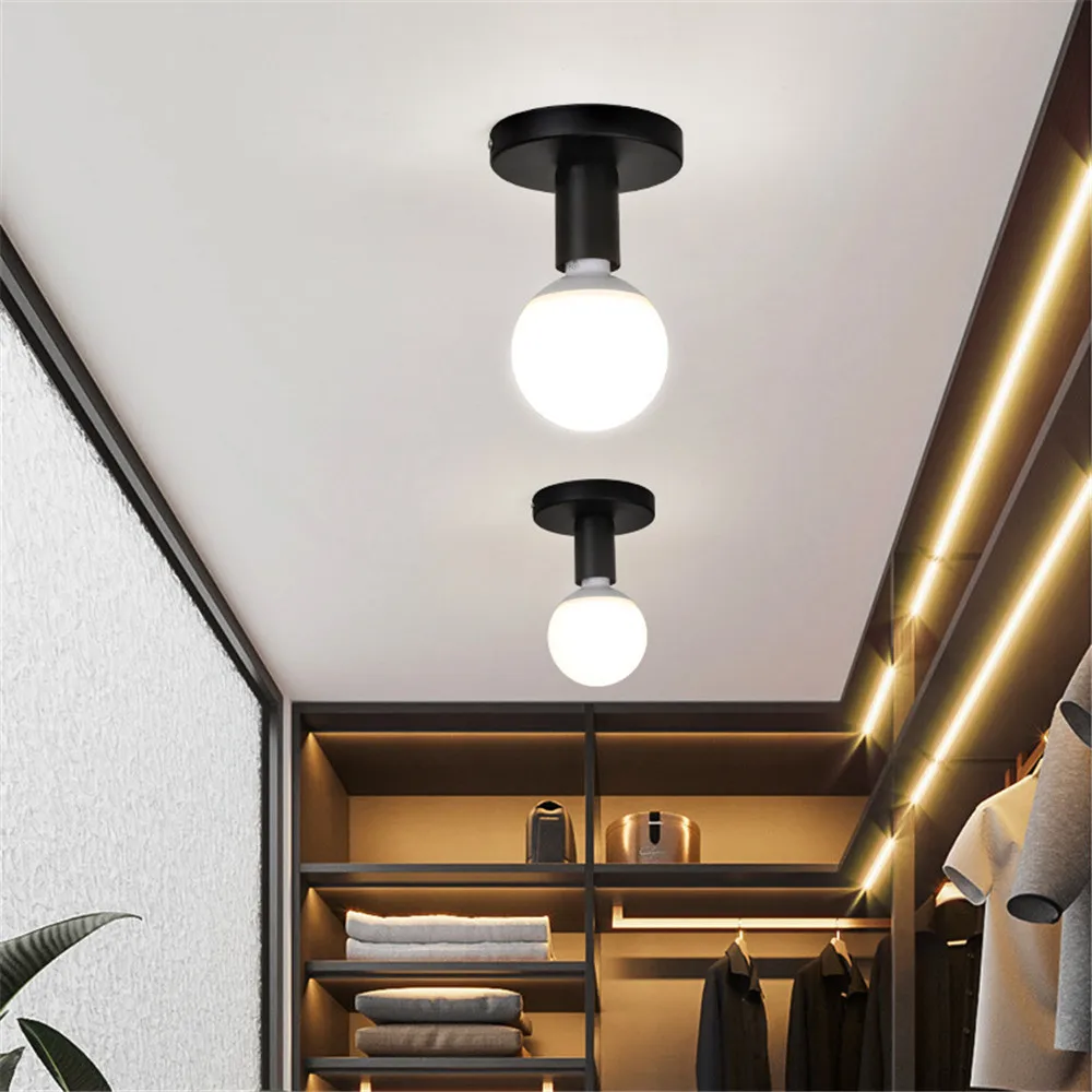 Современный минималистичный потолочный светильник Промышленный металлический Потолочный светильник E27 с цоколем для балкона, кабинета, столовой, спальни, прохода 2