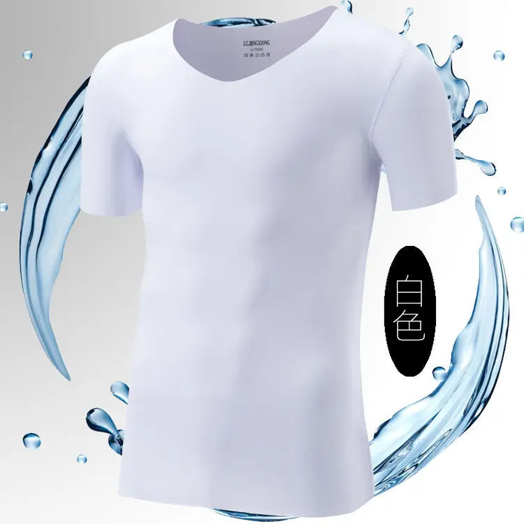Футболка Ice Silk, Мужская повседневная рубашка, бесшовная рубашка с коротким рукавом, Тонкая невидимая рубашка, мужские базовые топы, Летняя футболка с V-образным вырезом, дышащая 1
