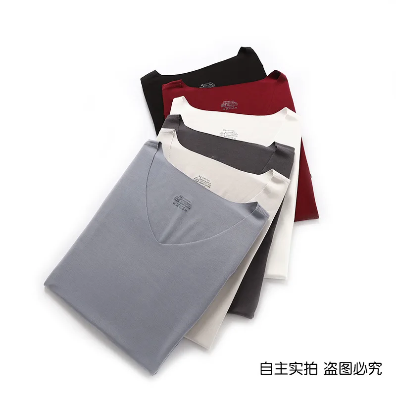 Футболка Ice Silk, Мужская повседневная рубашка, бесшовная рубашка с коротким рукавом, Тонкая невидимая рубашка, мужские базовые топы, Летняя футболка с V-образным вырезом, дышащая 5