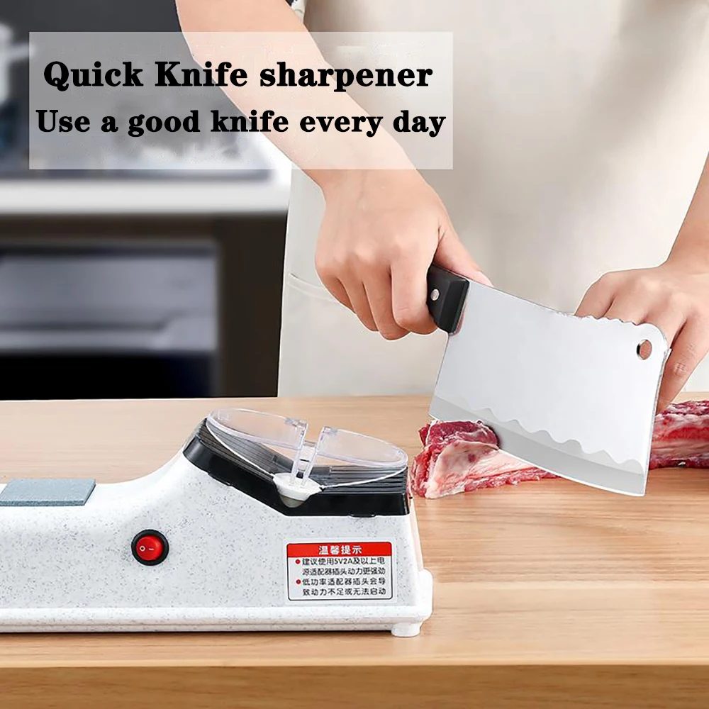 Электрическая точилка для ножей USB, регулируемая для кухонных ножей, инструмент для заточки ножниц, белое лезвие средней и тонкой заточки 1