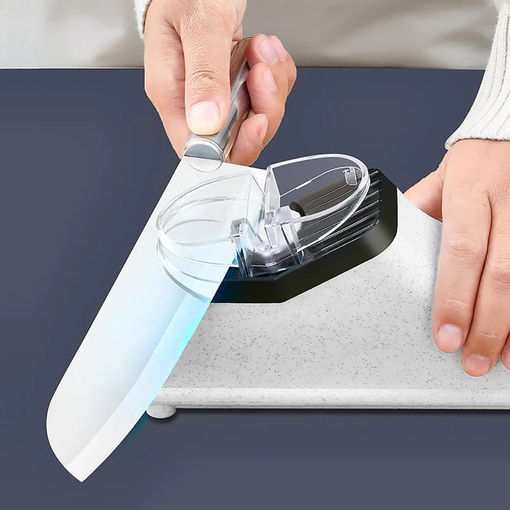 Электрическая точилка для ножей USB, регулируемая для кухонных ножей, инструмент для заточки ножниц, белое лезвие средней и тонкой заточки 3